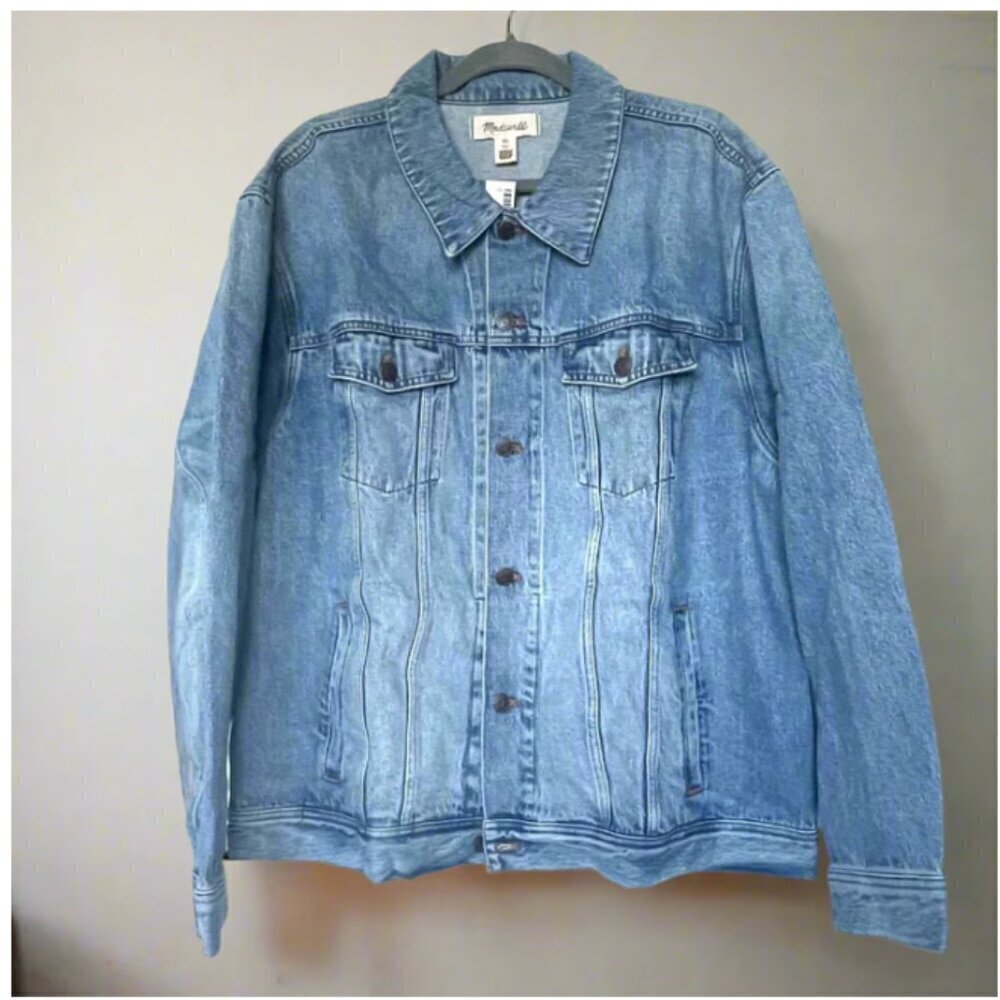 Madewell Trucker Denim Jacket Mens XL Blue Faded Oversized Relaxed Manitoba Wash